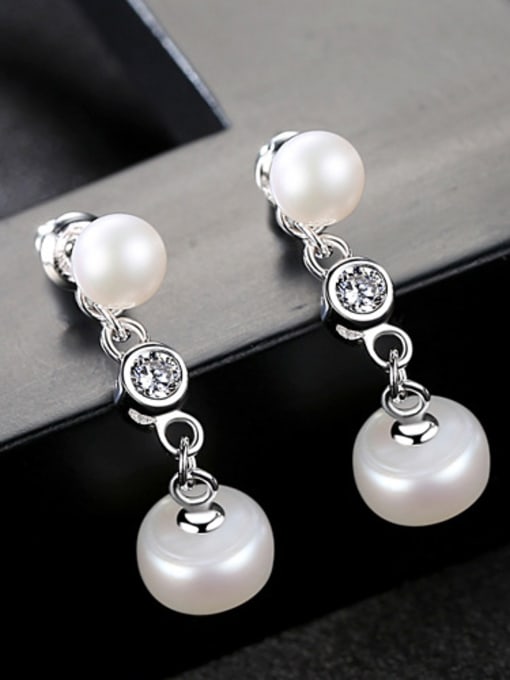 White Sterling silver micro-inlay AAA zircon natural freshwater pearl earrings
