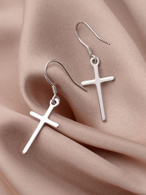 Rosh 925 Sterling Silver With Platinum Plated Simplistic Cross Drop Earrings 2