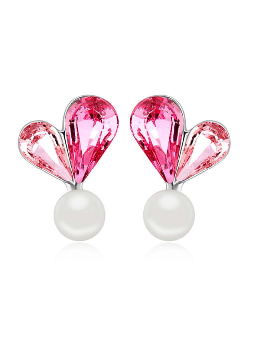 pink Fashion Imitation Pearl Water Drop austrian Crystals Heart Stud Earrings