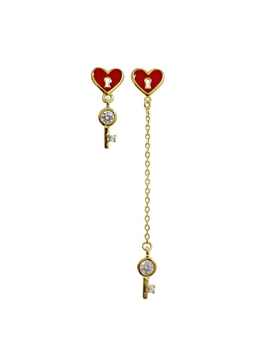 gold Personalized Love Lock Cubic Zircon Asymmetrical Stud Earrings