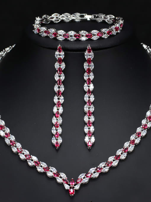 Red The Luxury Shine  High Quality Zircon Necklace Earrings bracelet 3 Piece jewelry set