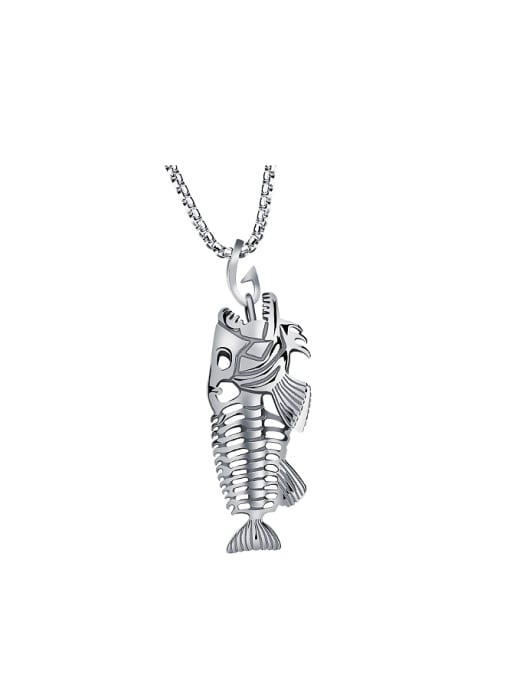 white Personalized Fish Bone Pendant Titanium Necklace
