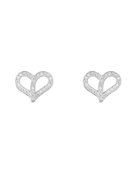 Mo Hai Copper With Platinum Plated Simplistic Heart Stud Earrings 1