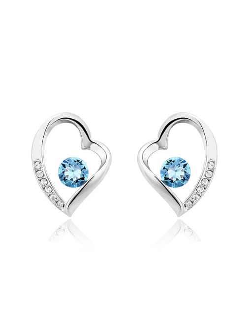 White Gold ,Blue 18K White Gold Heart-shaped Austria Crystal stud Earring