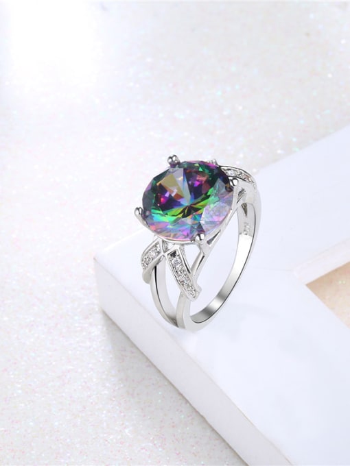Platinum Trendy Purple Round Shaped Glass Stone Ring