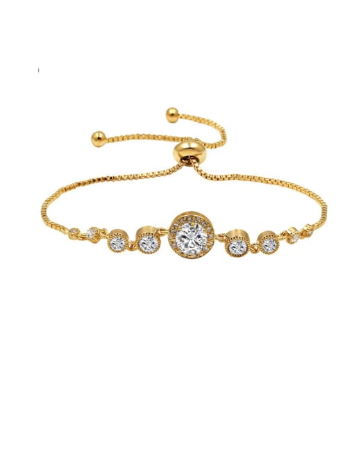 Champagne gold Copper With Cubic Zirconia Simplistic Round  Adjustable Bracelets