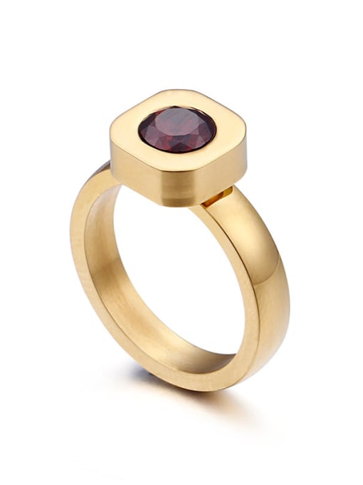 Oxblood red Stainless Steel With Gold Plated Fashion Solitaire Rings