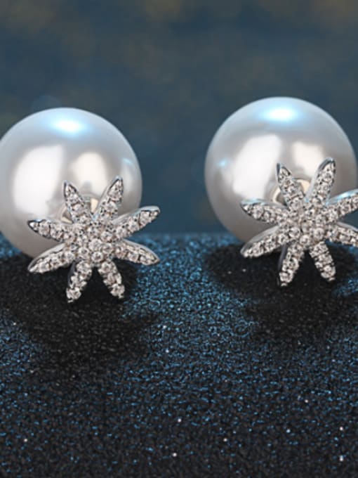 AI Fei Er Fashion Cubic Zirconias Flower Imitation Pearl Stud Earrings 1