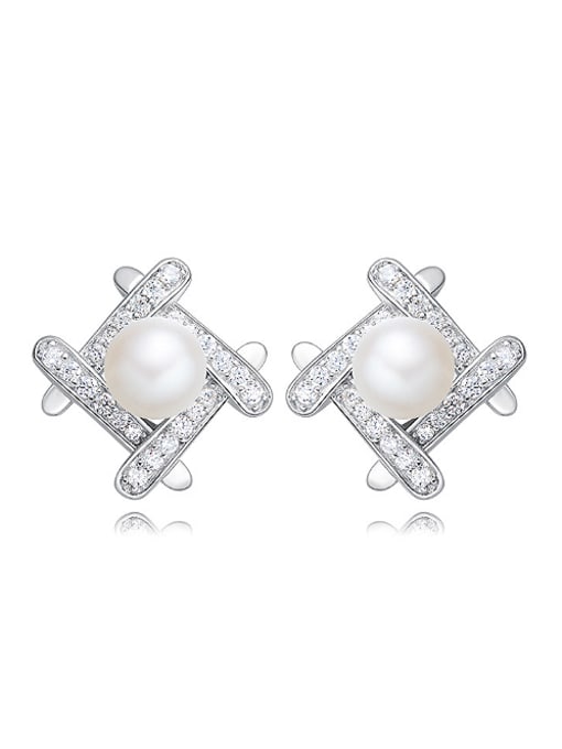 CEIDAI Tiny Fashion Artificial Pearl Cubic Zirconias 925 Silver Stud Earrings 0