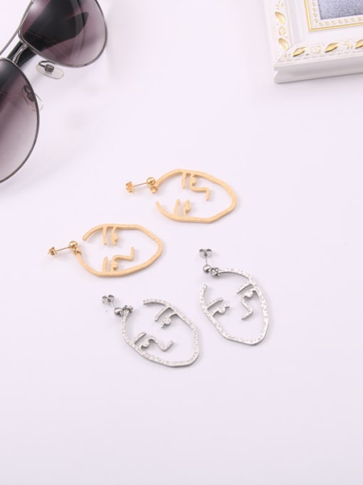 GROSE Titanium With Gold Plated Personality Abstract Face  Drop Earrings 2