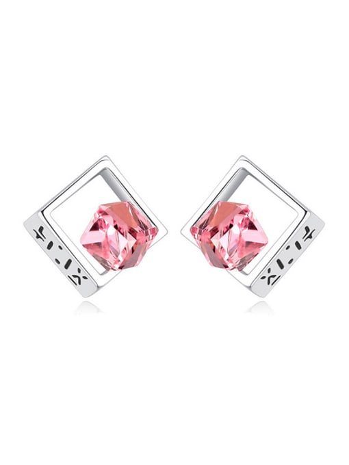 pink Fashion austrian Crystals Hollow Cube Alloy Stud Earrings