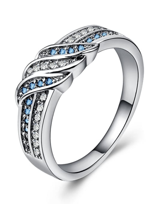 Sea blue Copper With  Cubic Zirconia  Personality Irregular Band Rings