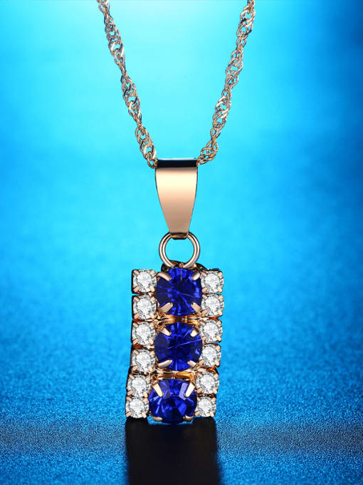 Ya Heng Fashion White Blue Zirconias Rectangular Pendant Copper Necklace 2