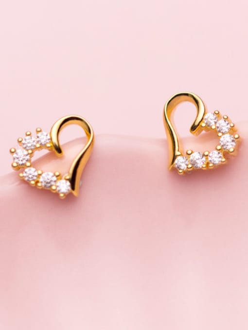 Rosh 925 Sterling Silver With Cubic Zirconia Cute Heart Stud Earrings 2