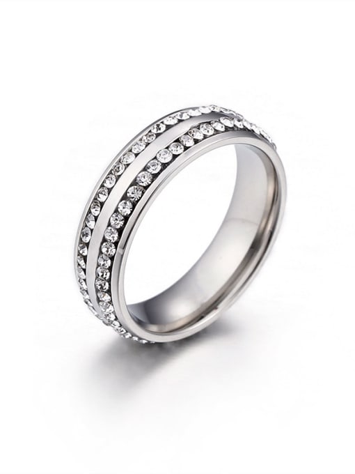 Steel color Stainless Steel With Rhinestone Trendy Round Band Rings