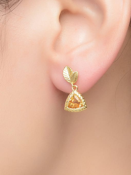 ZK S925 Silver Natural Yellow Crystal 14K Gold Plated Drop Earrings 1