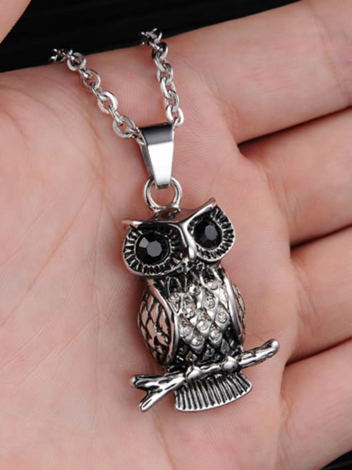 Open Sky Personalized Owl Zircon Titanium Necklace 2