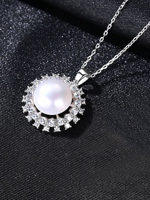 white-7E08 925 Sterling Silver With Artificial Pearl Simplistic Round Necklaces