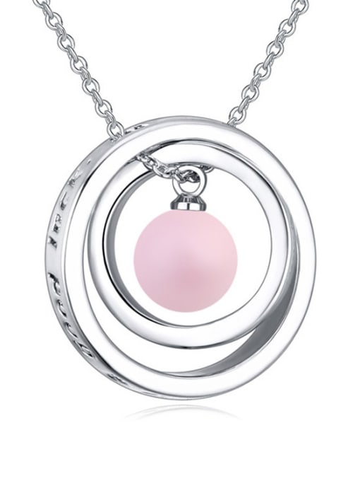 pink Fashion Imitation Pearl Double Ring Pendant Alloy Necklace