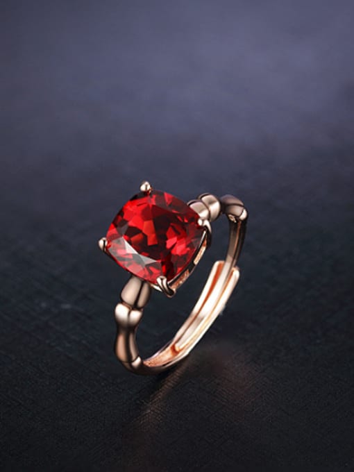Red Square Gemstone Rose Gold Plated Engagement Ring