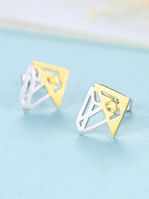 Platinum 925 Sterling Silver With Glossy Simplistic Geometric Stud Earrings