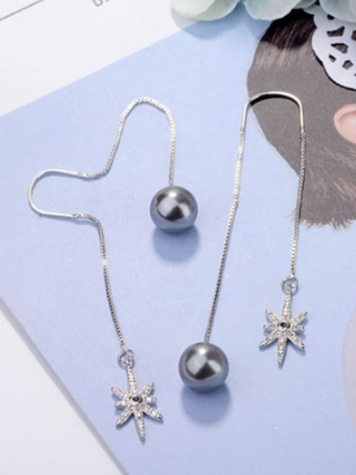 Black Pearl Fashion Shiny Zirconias Star Imitation Pearl Line Earrings