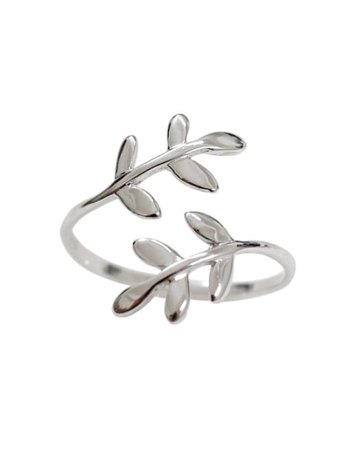 DAKA Simple Little Leaves Silver Opening Ring 0