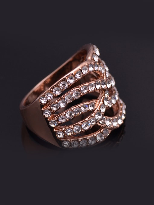 Wei Jia Fashion Cubic White Rhinestones Rose Gold Plated Alloy Ring 1