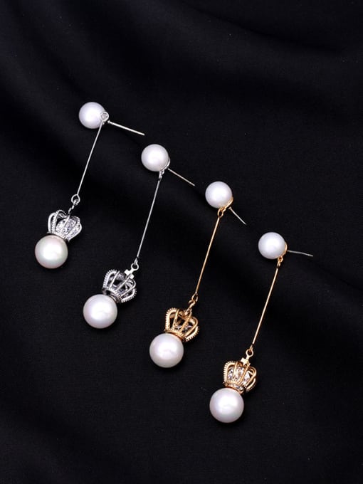 Mo Hai Copper With  Artificial Pearl  Simplistic Crown Threader Earrings 2