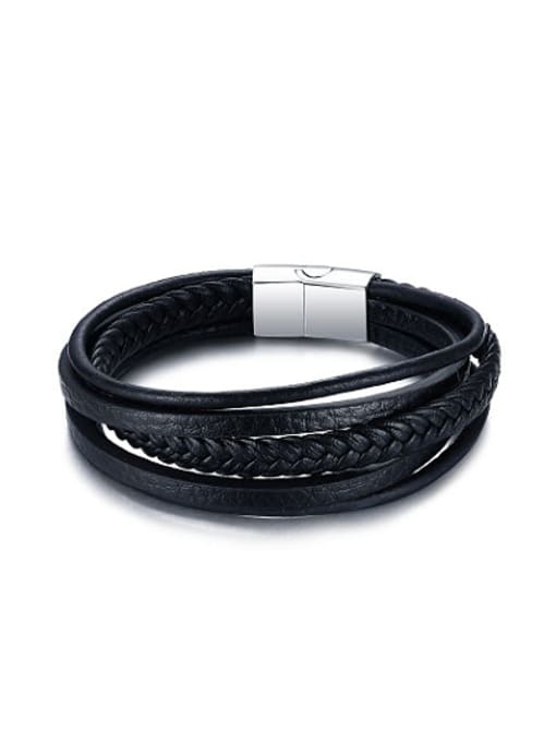 CONG Fashion Multi-layer Artificial Leather Titanium Bracelet 0