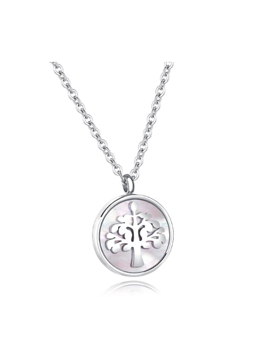 titanium Simple Tree Round Shell Pendant Titanium Necklace