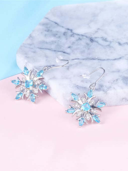 Platinum Double Color Glass Snowflake Shaped Earrings