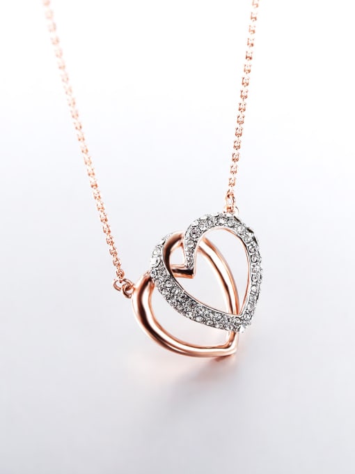 OUXI Fashion Double Heart shapes Zirconias Necklace 2
