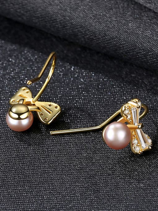 Purple Pure silver natural freshwater pearl cute bow tie studs