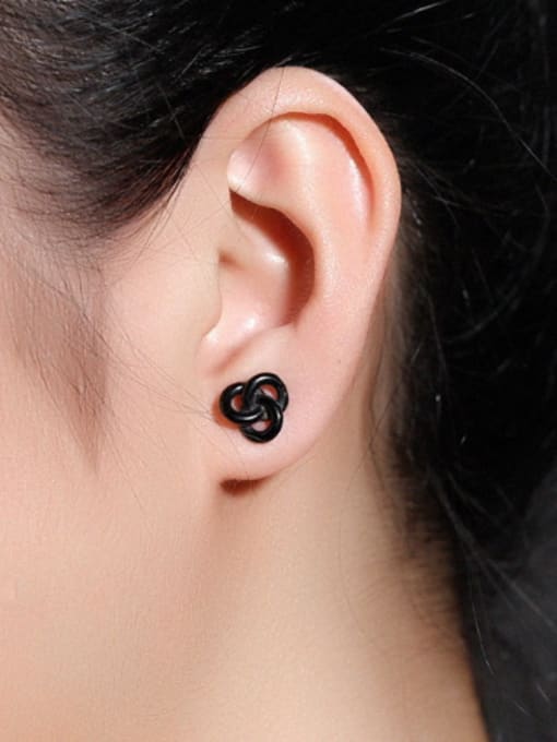 Black Tiny Knot Flower Titanium Stud Earrings