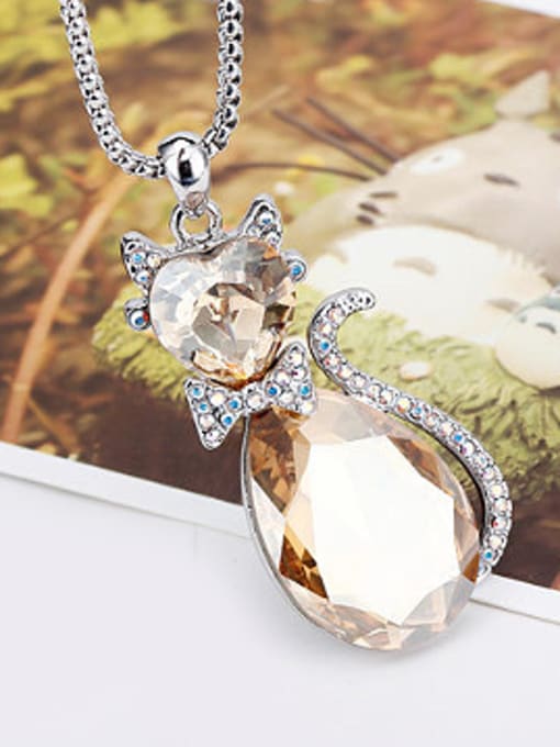 OUXI Fashion Austria Crystals Rhinestones Cat Necklace 2