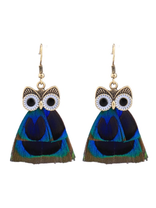 KM Peacock Feathers Minimalist Fashion Female Owl Drop Earrings 0