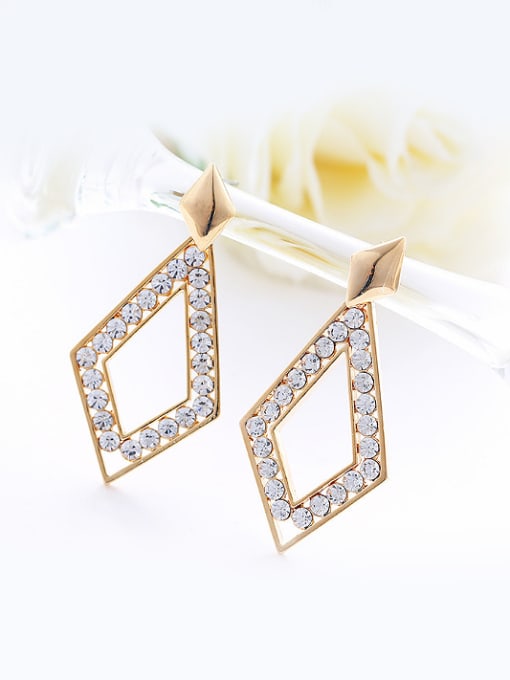 Wei Jia Fashion Cubic Rhinestones Hollow Geometrical Alloy Stud Earrings 1