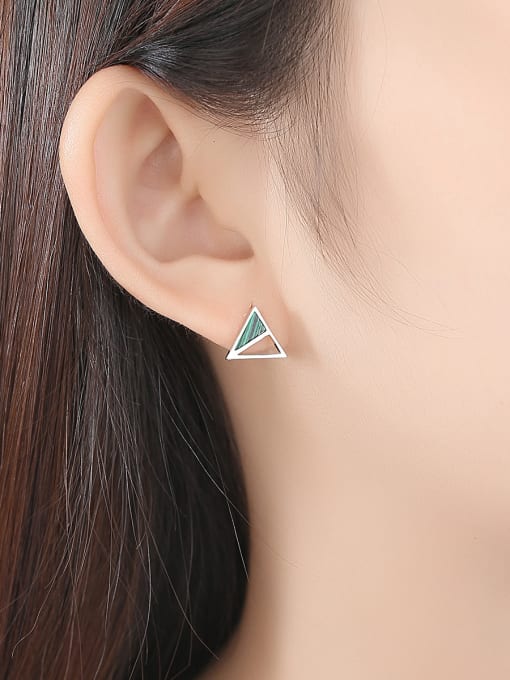CCUI 925 Sterling Silver With Turquoise Simplistic Triangle Stud Earrings 1