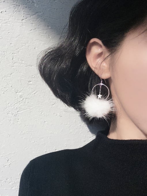 Peng Yuan Exaggerated White Fluffy Ball Tiny Star 925 Silver Earrings 1