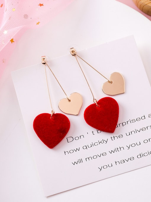 B long term Alloy With Rose Gold Plated Simplistic Plush Heart Drop Earrings