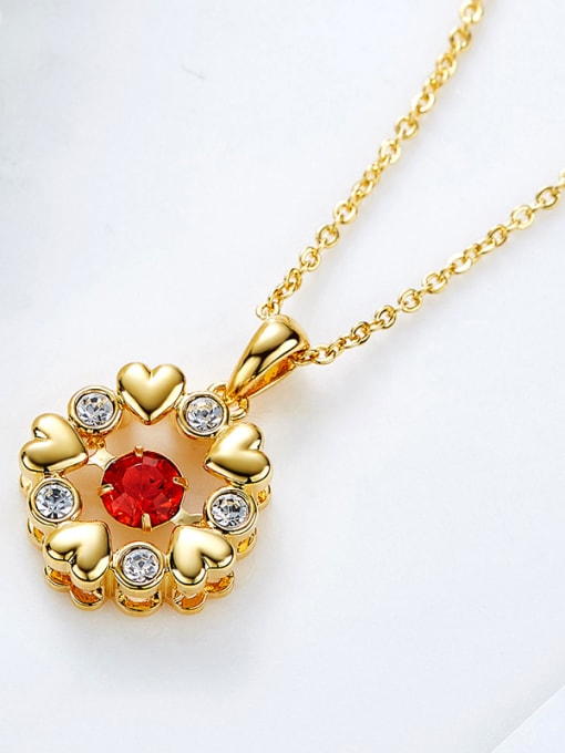 CEIDAI Fashion Rotational Red austrian Crystal Flowery Pendant Copper Necklace 2