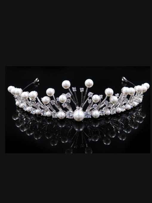 Cong Love Micro Pave Zircons Artificial Pearls White Plated Hair Accessories