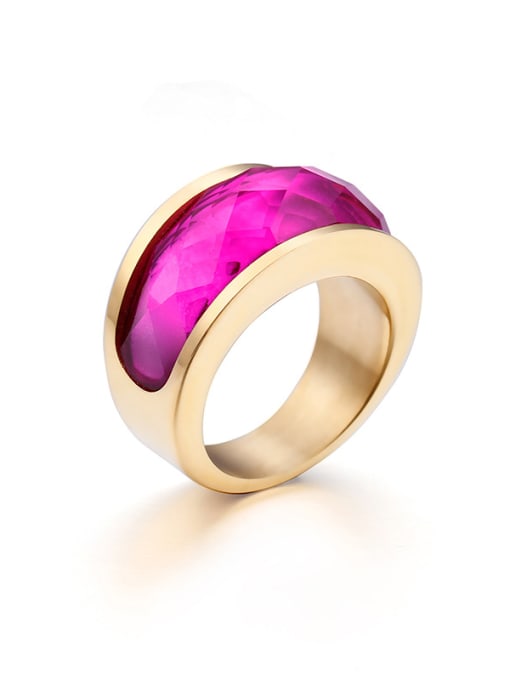 Rose red Stainless Steel With Gold Plated Trendy Geometric Multistone Rings