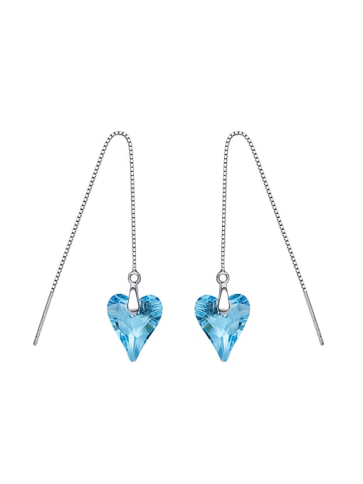 Blue Simple Heart shaped Clear austrian Crystal Line Earrings