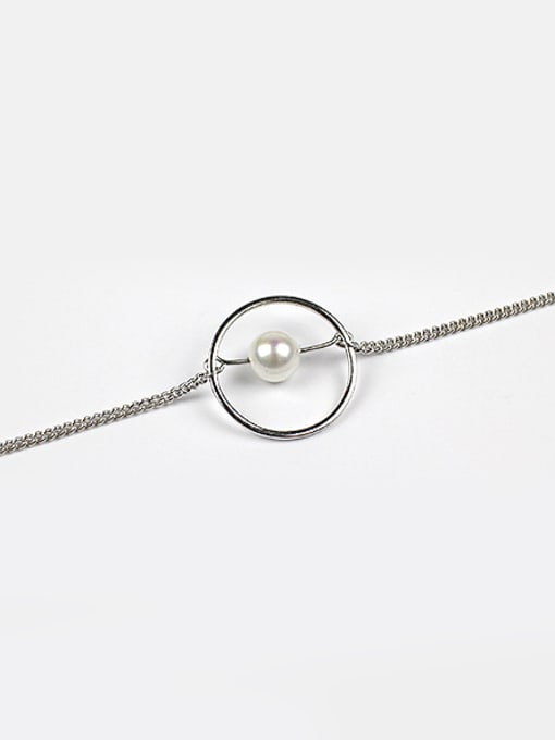 DAKA Simple White Artificial Pearl Silver Bracelet 0