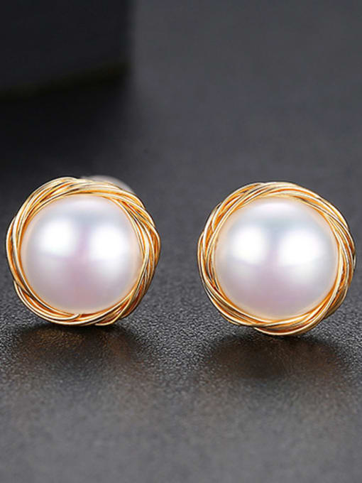 18k Copper With gold Plated  Imitation Pearl Stud Earrings