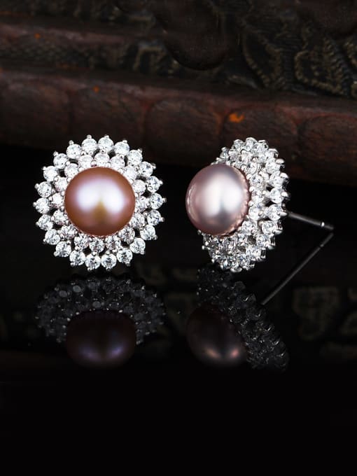 UNIENO Pink Freshwater Pearl Cluster earring 1