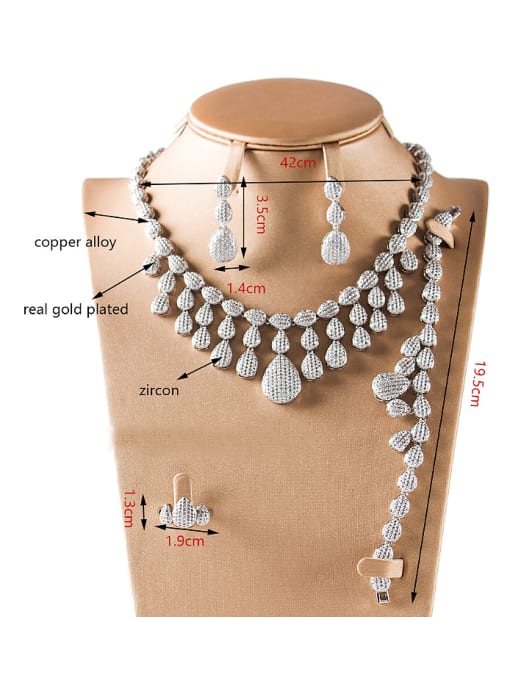 Lan Fu 5A Cubic Zircon Water Drop shaped Four Pieces Jewelry Set 4