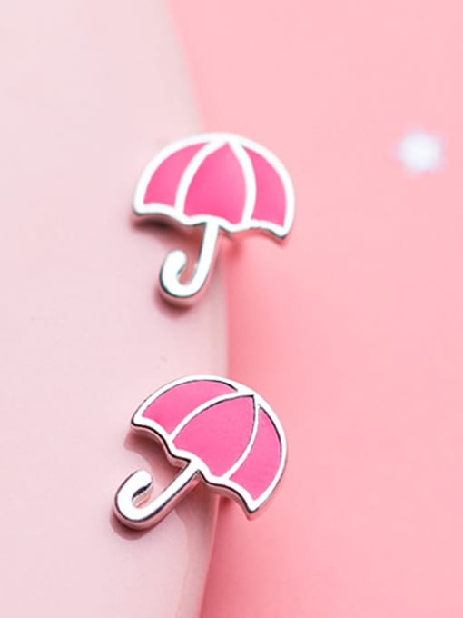pink Fresh Umbrella Shaped S925 Silver Enamel Stud Earrings